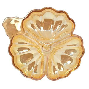 Vintage Jeannette Marigold Carnival Glass Three Leaf Clover Dish